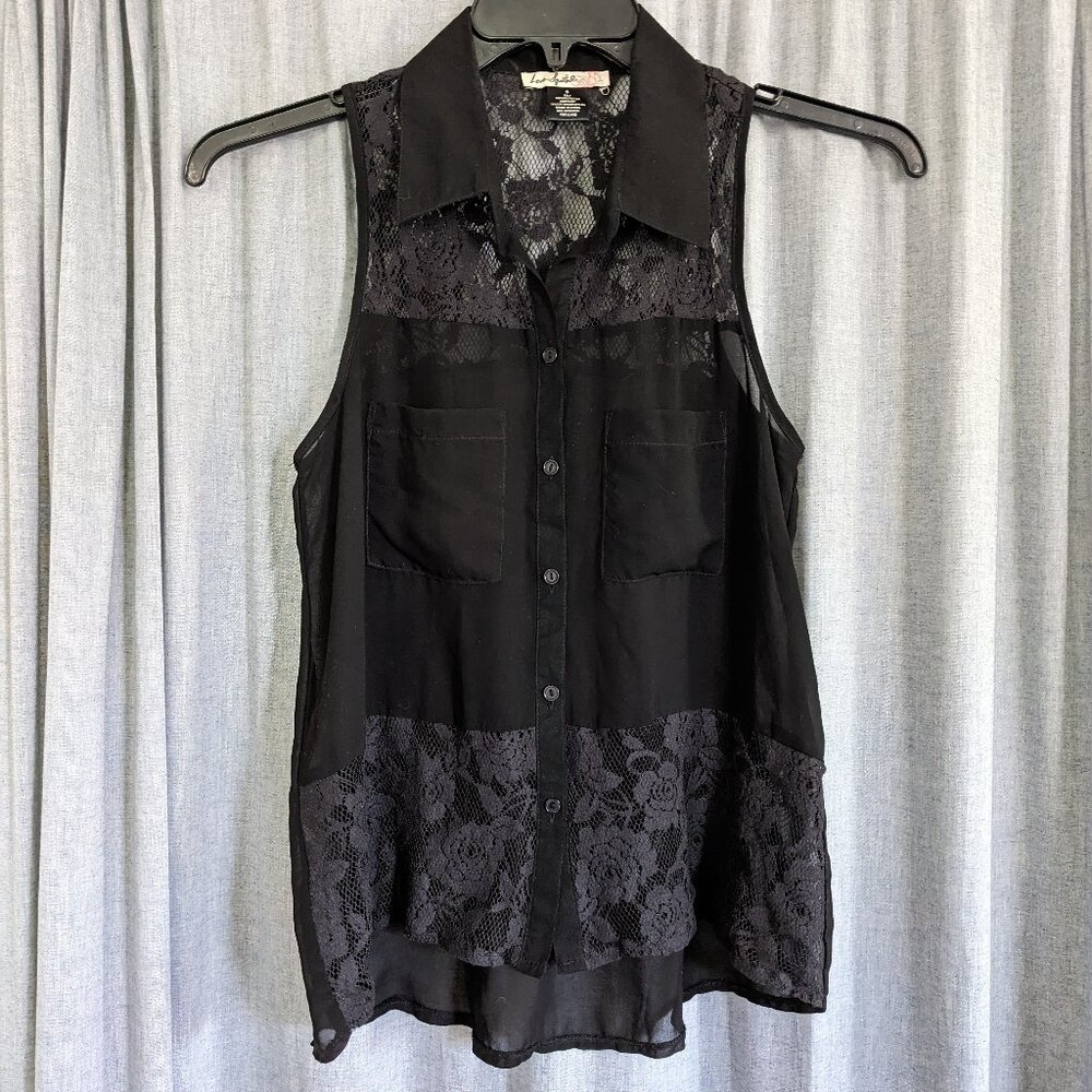 Goth Witchy Sleeveless Blouse Top Womens S Love Squared Black Sheer Lace Floral